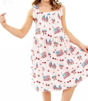 NEW MILA & ROSE fancy flags ruffle cross back dress in multi